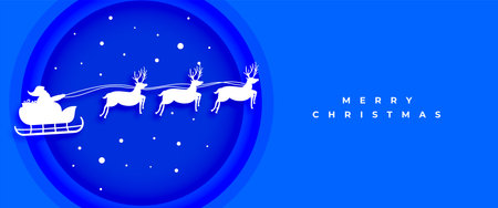 merry christmas eve party banner with papercut santa claus sleigh vectorのイラスト素材