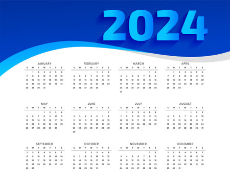 modern 2024 annual planner calendar template in white and blue color vectorのイラスト素材