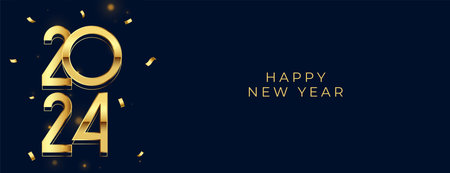 happy new year 2024 greeting card with golden confetti design vectorのイラスト素材