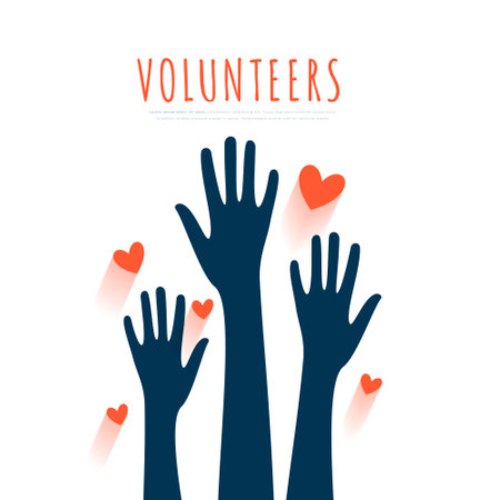 volunteers group raised hand background with love heart vectorのイラスト素材
