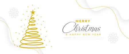 beautiful merry christmas eve festive white banner with xmas tree design vectorのイラスト素材