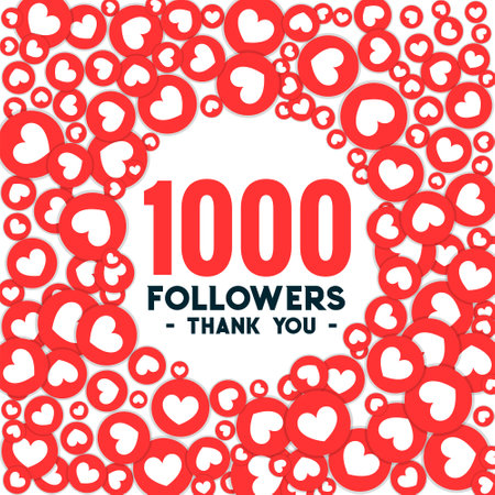 thank you 1000k online followers heart pattern background design vectorのイラスト素材