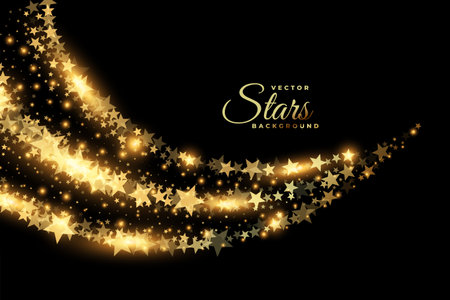 golden and shiny star trail path on dark background vectorのイラスト素材
