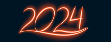 neon style 2024 lettering new year wishes wallpaper design vectorのイラスト素材