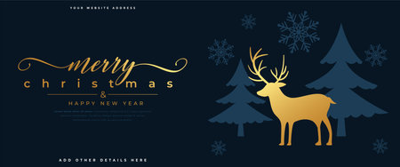 decorative merry christmas festive wishes wallpaper with golden reindeer vectorのイラスト素材