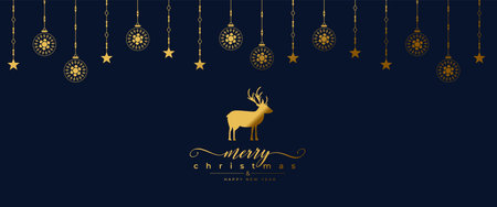merry christmas festive invitation wallpaper with golden xmas deer vectorのイラスト素材
