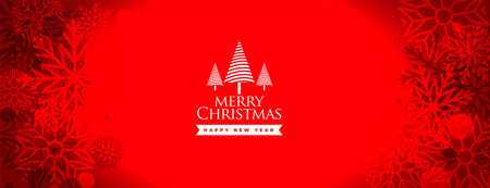 merry christmas red banner with snowflake decoration vectorのイラスト素材