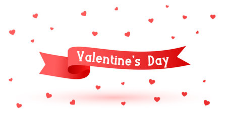 beautiful valentines day flying ribbon on love hearts background vectorのイラスト素材