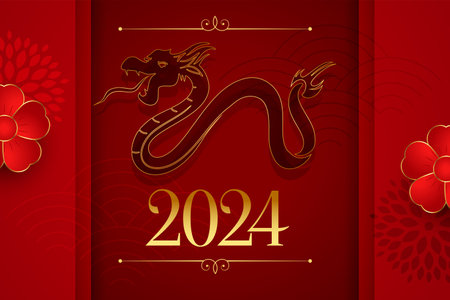 2024 chinese new year wishes background with floral decor vectorのイラスト素材
