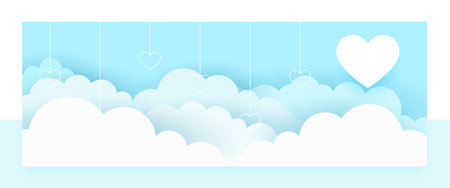 paper style cute heart and cloud wallpaper design vectorのイラスト素材