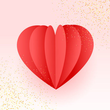 papercut style lovely heart with golden glitter for valentines day event vectorのイラスト素材