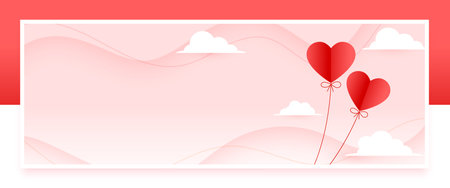 nice valentines day event banner with paper heart balloons and cloud vectorのイラスト素材