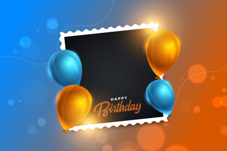 nice happy birthday invitation poster with blank picture frame design vectorのイラスト素材
