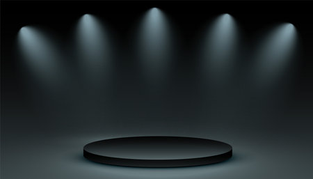 empty 3d podium stand dark background with glowing spotlight effect vectorのイラスト素材