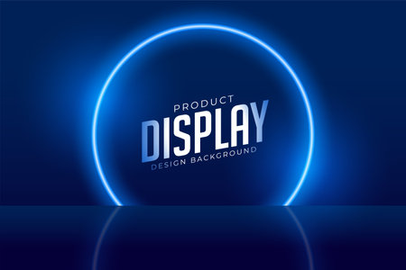 glowing neon frame with 3d podium platform for product promo vectorのイラスト素材
