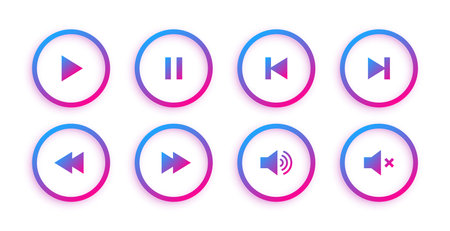 collection of audio player control button sign design vector