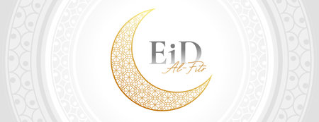 islamic festival eid al fitr wishes banner with golden half crescent vectorのイラスト素材