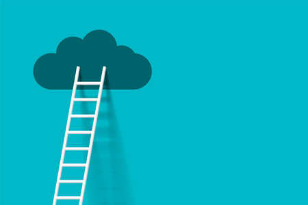 stair up business progress with white ladder and cloud concept background vectorのイラスト素材