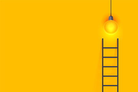success ladder concept yellow background with glowing light bulb vectorのイラスト素材