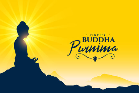 happy buddha purnima or vesak day background with light effect vectorのイラスト素材