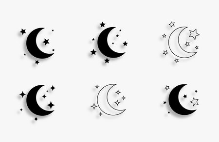 hand drawn half moon and star background in set vectorのイラスト素材