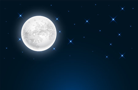 realistic full moon and star nighttime background design vectorのイラスト素材