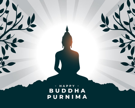 happy buddha purnima spiritual background with bodhi leaves vectorのイラスト素材