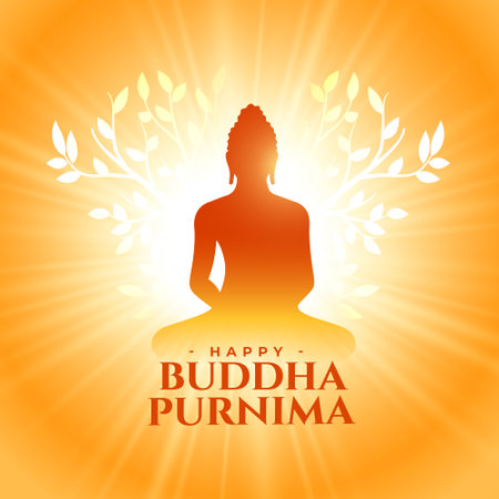 beautiful buddha or guru purnima religious background with light effect vectorのイラスト素材