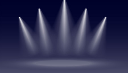 spot lights focusing on a point in dark background vectorのイラスト素材