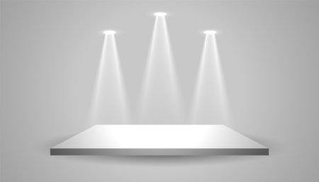 empty 3d podium platform with bright focus light effect vectorのイラスト素材