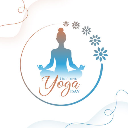 elegant 21st june yoga day event poster woman in meditation asana vectorのイラスト素材
