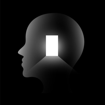 human head with open door dark background for mental health vectorのイラスト素材