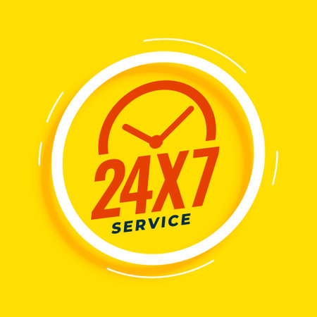 24 hrs and 7 days service assistant poster with clock sign vectorのイラスト素材