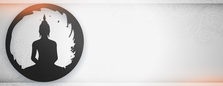 happy buddha purnima or vesak day grey banner with text space vectorのイラスト素材