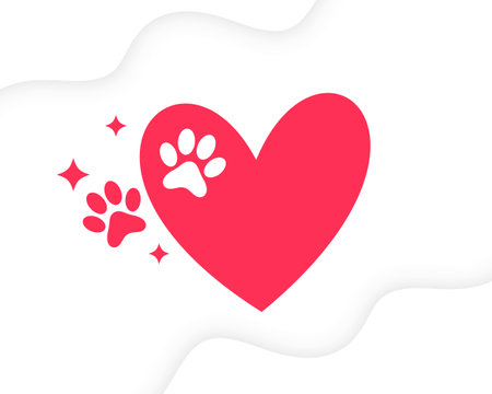 cartoon style paw foot and heart print on white background vectorのイラスト素材