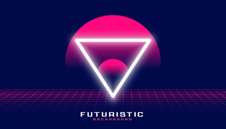 sci fi and digital grid geometric background with neon frame vector