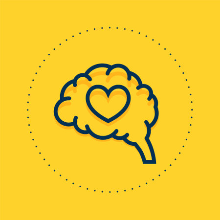human brain and heart on yellow background for mental health support vector