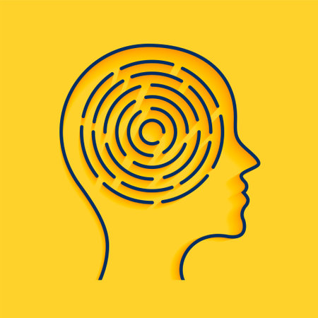 line style human head with maze puzzle on yellow background vector