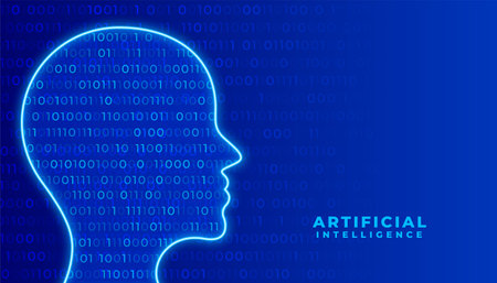 AI web tech binary code concept wallpaper with glowing human head vectorのイラスト素材