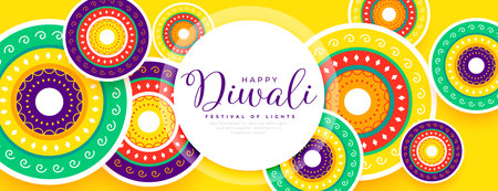 decorative happy diwali festive rangoli banner design vectorのイラスト素材