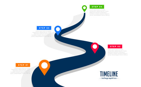 four step road map infographic template with colorful location pointer vectorのイラスト素材