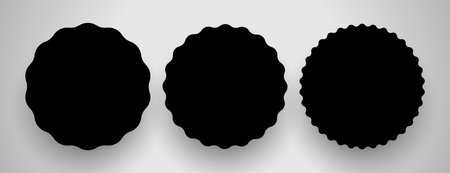 abstract black circular wiggly border sticker in set of three vectorのイラスト素材
