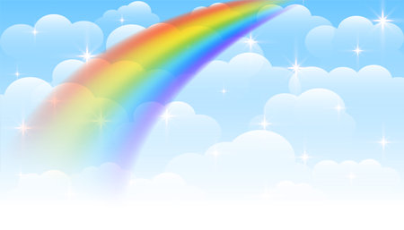 dreamy magical cloud backdrop with rainbow design vectorのイラスト素材