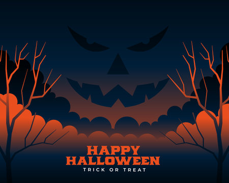 happy halloween scary pumpkin background with tree vectorのイラスト素材