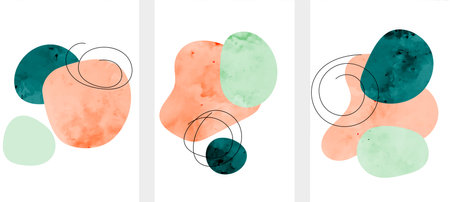 minimal fluid shapes watercolor posters set of three vectorのイラスト素材