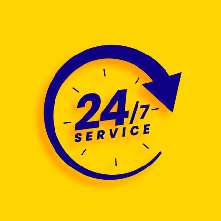 24/7 hours open helpline yellow template design vector