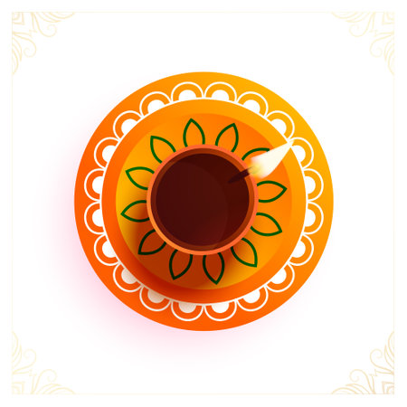 glowing diwali diya on rangoli festive background with copy space vectorのイラスト素材