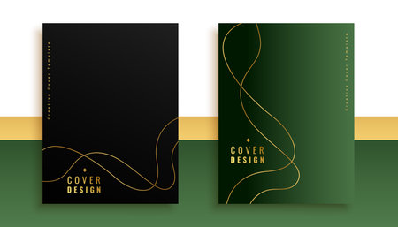 pack of black and green business cover template with golden lines vectorのイラスト素材