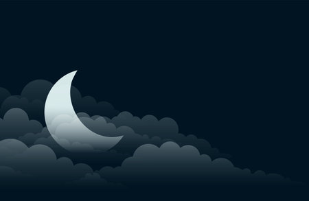 night sky background with moon stars and clouds in papercut style vectorのイラスト素材