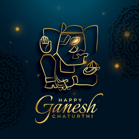 premium ganesh chaturthi wishes background with golden lord ganesh vectorのイラスト素材